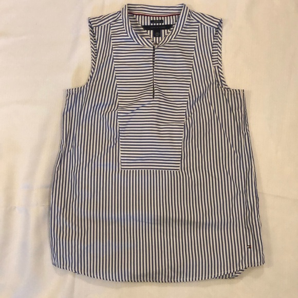 Tommy Hilfiger XXS sleeveless blue and white striped blouse - Picture 8 of 9